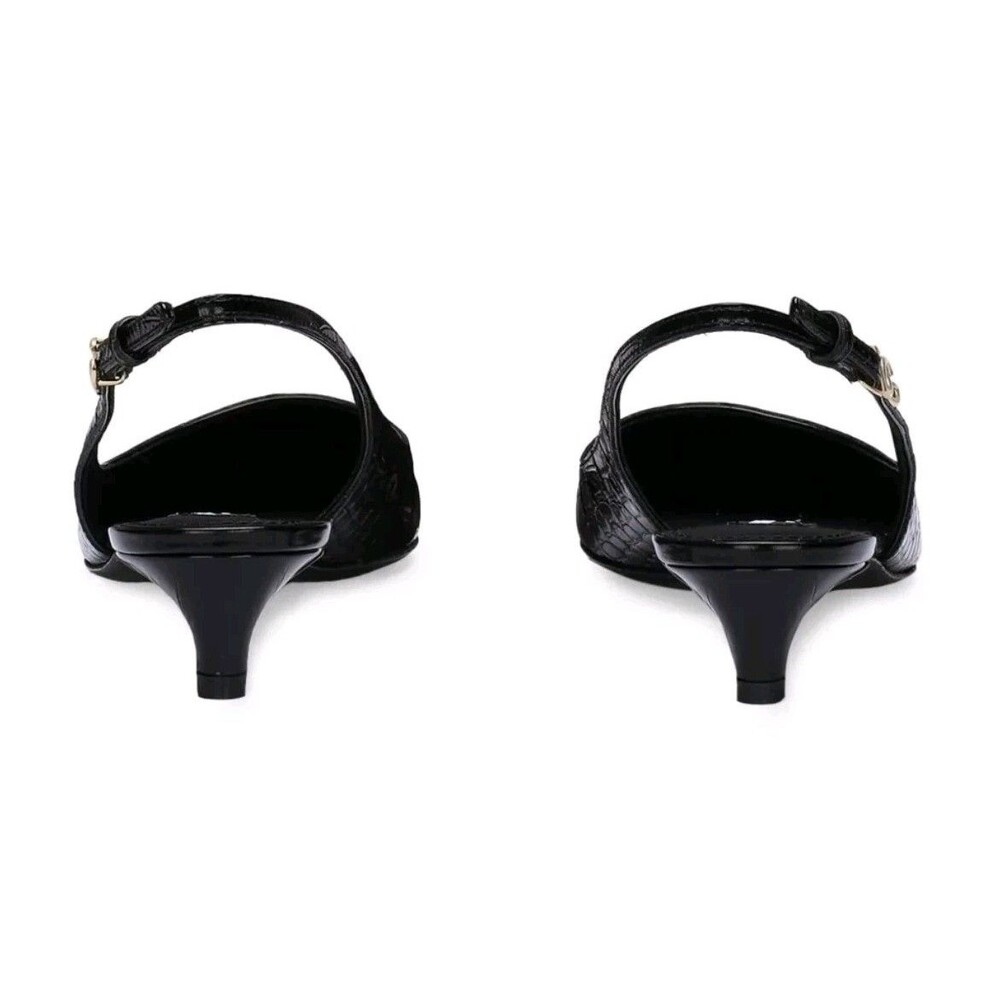 Dolce Gabbana Black Patent Croc Slingback Kitten Heel Pumps 38 US 8 DG Logo NIB - Picture 15 of 16